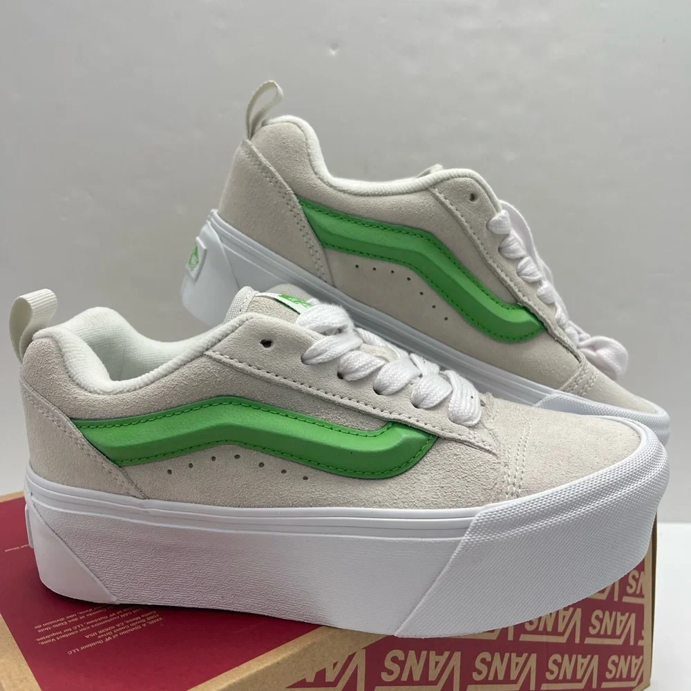 Vans Women's Cream and Lime Platform Sneakers